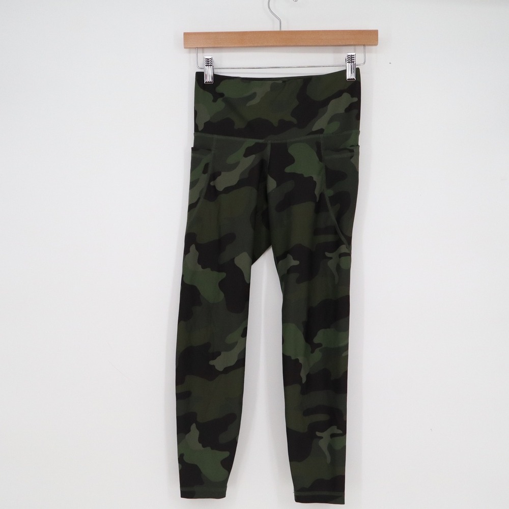 Old Navy Active Powersoft High-Rise Camo Leggings Green Petite Small Pockets